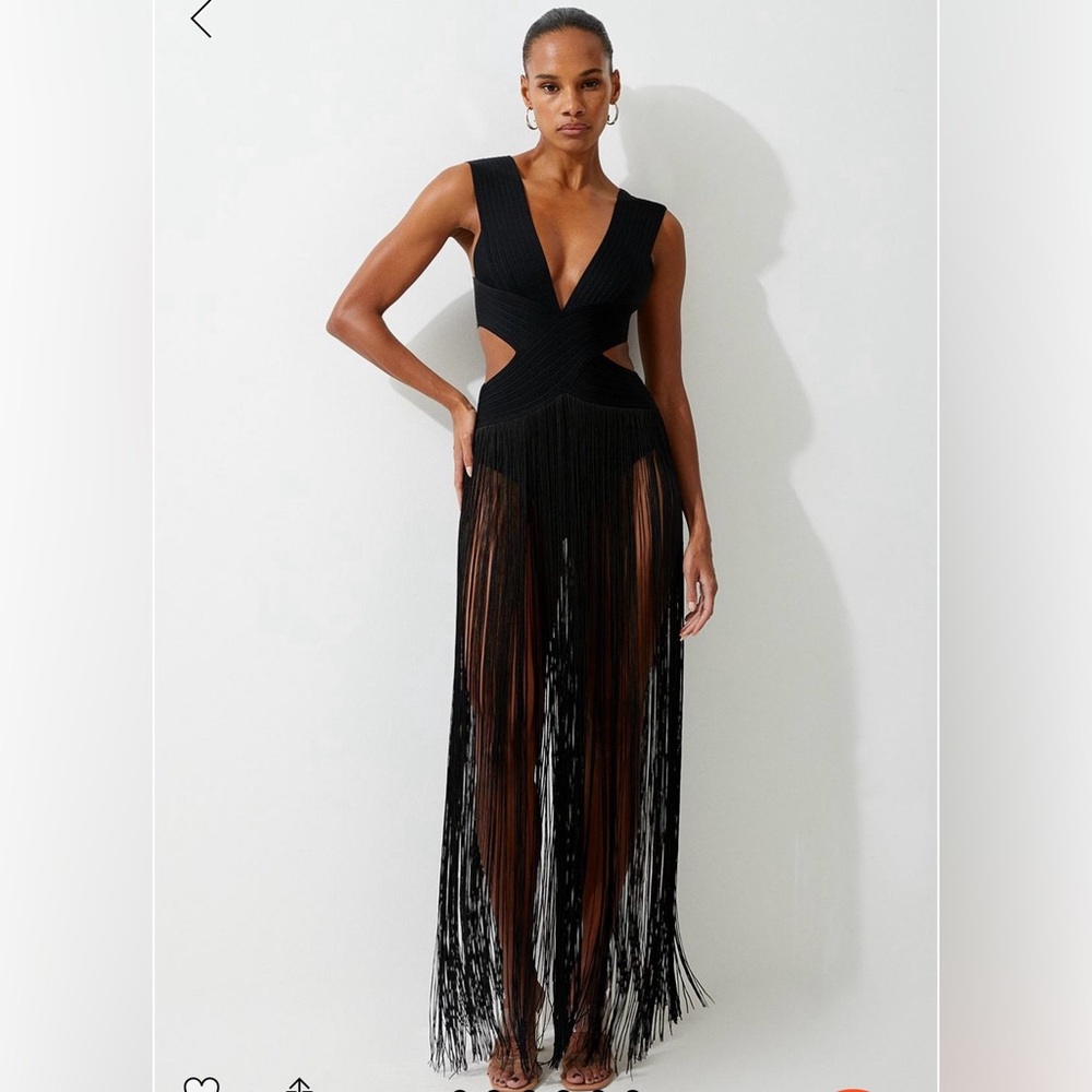Karen Millen Bandage V cut out fringe swimsuit